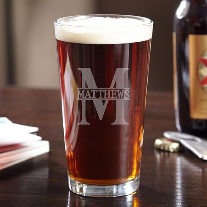 HomeWetBar Custom Pint Glasses Set of 4 - Personalized Beer Glasses Set, Marquee Beer Pint Glasses