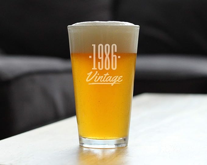 Vintage 1986 Pint Glass for Beer - 39th Birthday Gifts for Men or Women Turning 39 - Fun Bday Party Decor - 16 oz