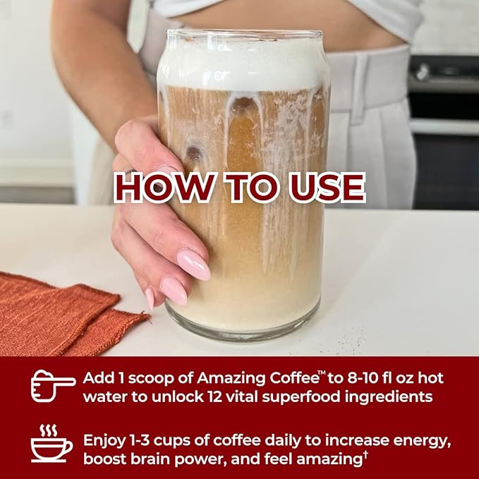 Superfoods Company | Amazing Coffee - Instant French Roast | Adaptogenic Mushrooms, Superfoods - Energy, Focus, Digestion, Immunity - 30 Servings - Hazelnut Flavor