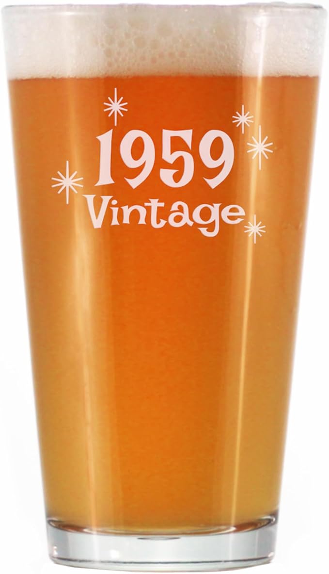 Vintage 1959 Pint Glass for Beer - 66th Birthday Gifts for Men or Women Turning 66 - Fun Bday Party Decor - 16 oz