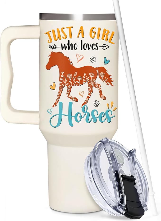 Horse Gifts For Girls - Horse Gifts for Women - Christmas, Mothers Day, Birthday Gift For Horses Lovers - Horses Riding Lover Gift - 40Oz Tumbler With Handle & Straw