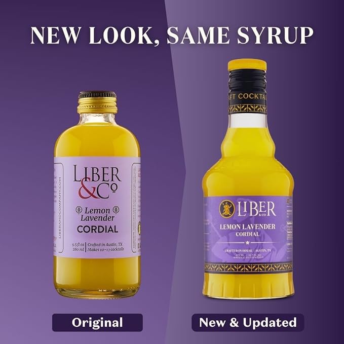 Liber & Co. Lemon Lavender Cordial (25.4 Fl Oz) - Craft Cocktail Mixer with 63% Cold-Pressed California Lemons & French Lavender - Perfect for Margaritas, French 75s & Floral Cocktails