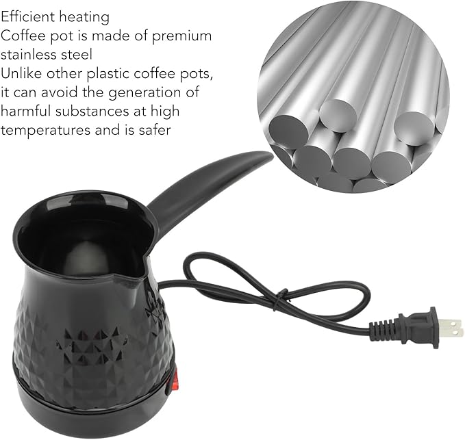 Sanpyl 600ml Stainless Steel Coffee Maker Anti Scald Even Heating Electric with Removable Handle Plug 110V 10.6 oz
