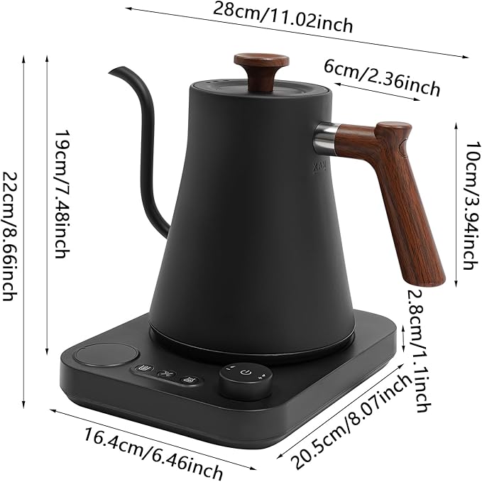 Gooseneck Electric Kettle, 1200W 0.9L/0.24Gal 304 Stainless Steel Electric Tea Kettle with LED Display Temperature Control Insulation Memory Function Water Boiler for Coffee Tea Milk (Black)