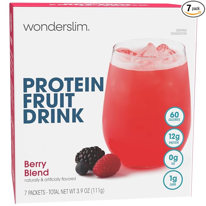 WonderSlim Protein Fruit Drink, Berry Blend, No Fat, Gluten Free, Keto Friendly & Low Carb (7ct)
