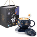 Astronaut Coffee Mug Warmer 13.5 oz Space Planet Ceramic Mug with Lid Spoon Electric Tea Beverage Cup Warmer for Winter Christmas New Year Birthday Gift