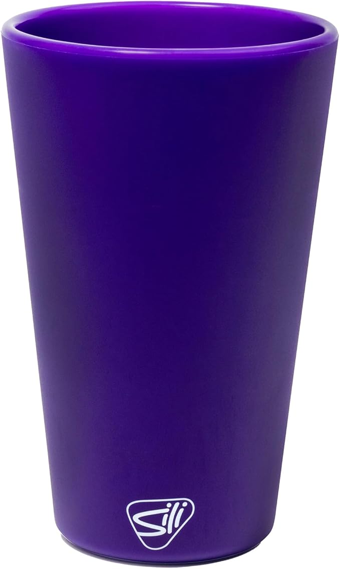 Silipint 16oz Silicone Pint Glass – Unbreakable BPA-Free Reusable Silicone Drinking Cup – Flexible Dishwasher Microwave & Freezer Safe – Stemless Glass for Water Coffee Smoothies (Purple)