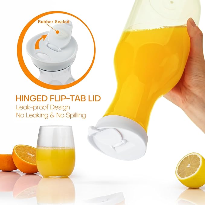 Water Carafe with Lid, 32 Oz Round Plastic Pitcher for Drinks, Milk, Mimosa Bar Supplies, Iced Tea, Juice Containers with Lids for Fridge, BPA-Free, NOT DISHWASHER SAFE, 8 Pack