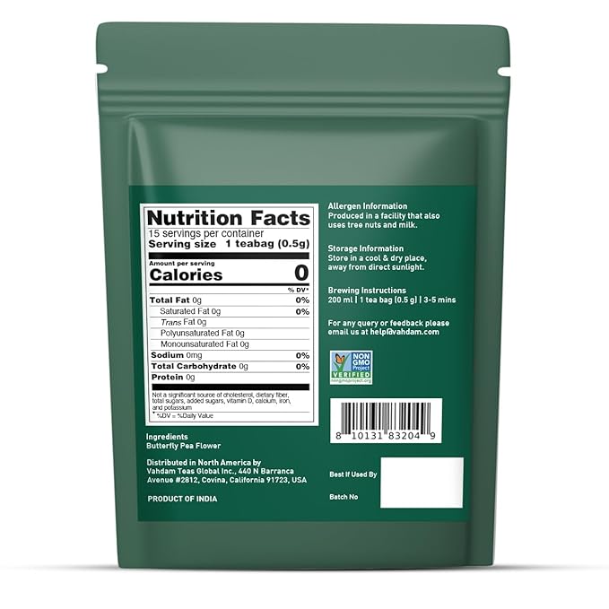 VAHDAM, Butterfly Pea Flower (15 Pyramid Bags) Vegan, Non-GMO | Delicate & Earthy | Direct From Source – Plant-Based Biodegradable | Brew Iced Tea, Cooking, Mocktails & Cocktails