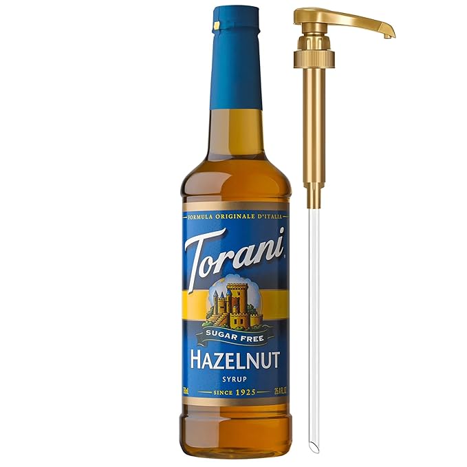 Torani Sugar Free Coffee Syrup, Hazelnut Syrup for Drinks, Zero Calorie, Pump Included, 25.4 Fl Oz