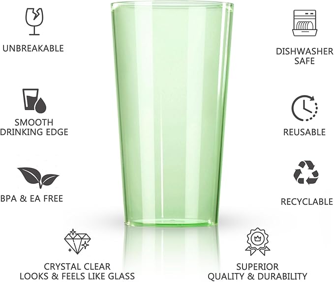 Liacere Plastic Drinking Glasses (Set of 12) 18oz Highball Green Reusable Plastic Glasses Colors，Kitchen Water Glasses Cup, Bar Tumbler Glassware Set for Beer, Juice, Cocktail, Whiskey, Milk