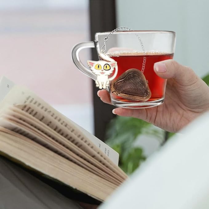 Cute Cat Tea Infuser Ball for Loose Leaf Tea - 2 Pack Stainless Steel Tea Steeper with Chain, A gift for tea lovers (2, Big Eyed Cat)