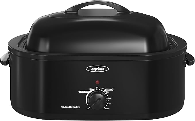 Sunvivi Electric Roaster,18 Quart Roasting Oven with Self-Basting Lid Removable Pan,Turkey Roaster Oven with 150 to 450F Temperature Control Cool-Touch Handles,Black