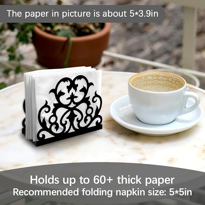 Damask Scrollwork Decorative Black Metal Napkin Holder for Table, 4.9" x 4.3" x 1.9" Scrollwork Standing Napkin Holder for Home Kitchen Restaurant Picnic Party Coffee Bar Dining Room