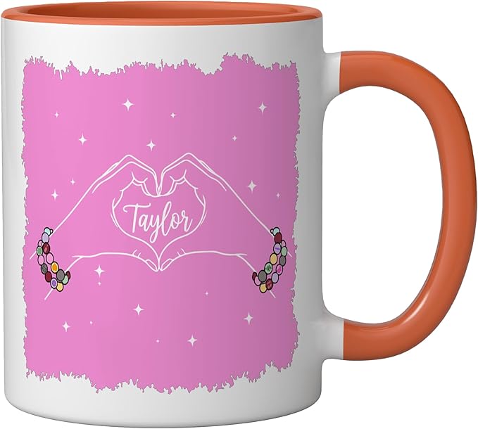 Heart Hands Taylor First Name Girl Vintage 70's 80's Ceramic Mug, Orange/White
