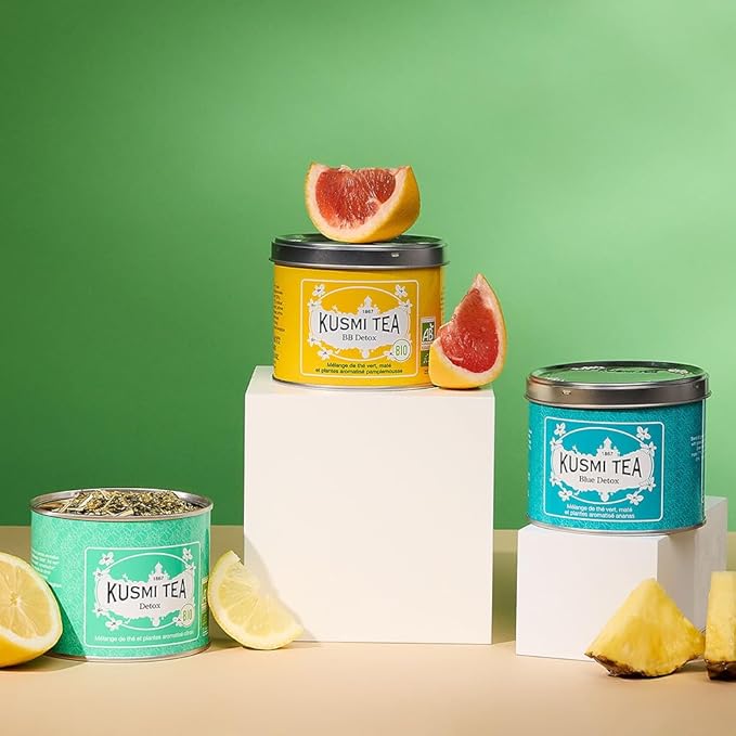 Kusmi Tea - Detox - Organic Blend of Green Tea, Mate & Lemon - Lemongrass, Rose Hip and Lemon Flavours - Enjoy Hot or Iced - Loose Leaf Tea - Tin Box of 3.5 oz - Quantity for about 50 cups