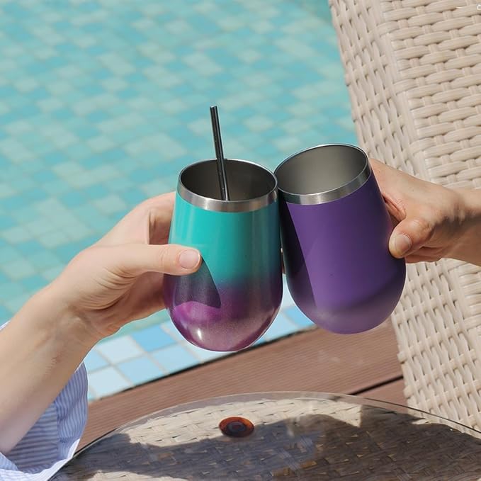 MEWAY 12oz Stainless Steel Wine Tumbler with Lid - Double Wall Vacuum Insulated Swig cups for Hot and Cold Drinks, Ideal for Coffee, Wine, Beer, gifts for Women under 10 dollars(Mix,Set of 8)