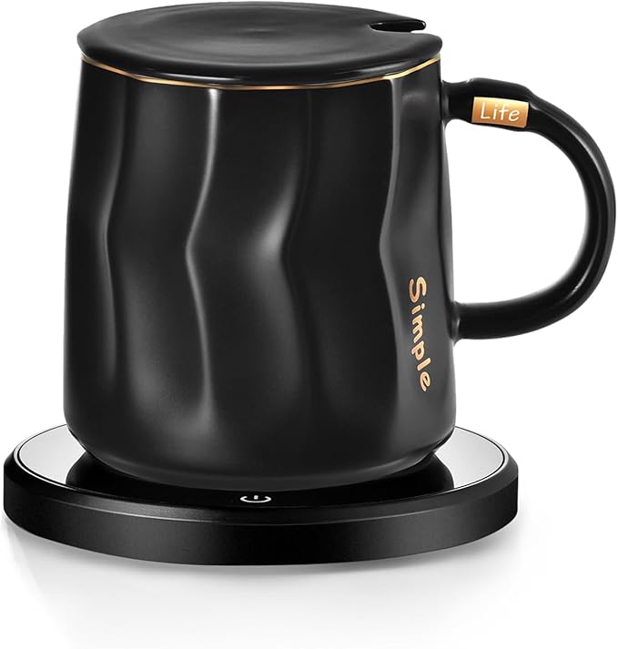 Coffee Mug Warmer Set, Smart Coffee Warmer for Desk Auto Shut Off, Cup Warmer for Office Home Use, 2 Temperature Control Heated, 13.5 oz Flat Bottom Coffee Mug, Gifts for Men, Matte Black