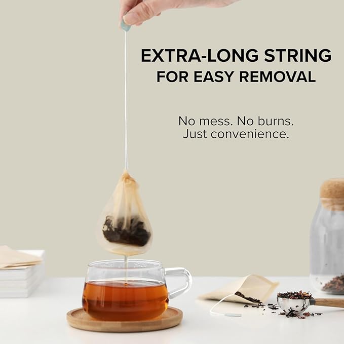 VIVA Large Tea Bags for Loose Leaf Tea, 50 Ct, Holds 6 Tbsp of Coffee, Tea, Spices in Natural Unbleached Manila Hemp Empty Filter Bag, Compostable, Disposable with Extra Long String