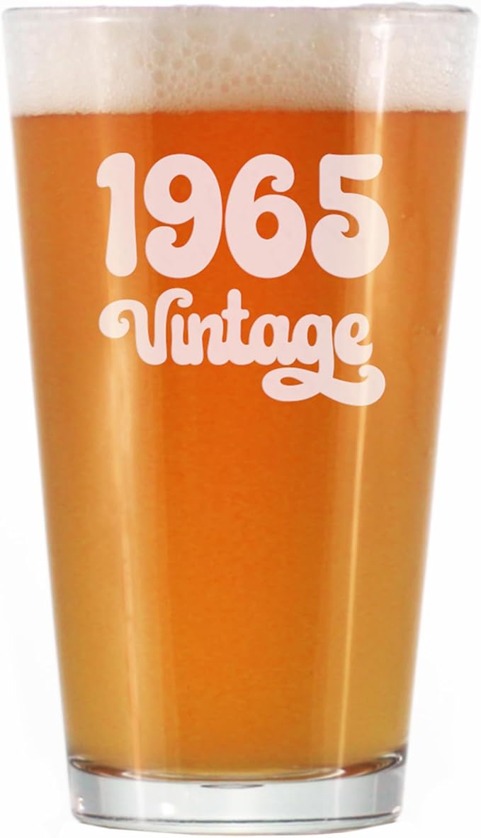Vintage 1965 Pint Glass for Beer - 60th Birthday Gifts for Men or Women Turning 60 - Fun Bday Party Decor - 16 oz