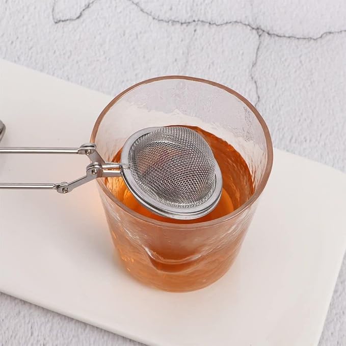 Silver Snap Ball Tea Strainer with Handle,Tea Strainer Ball Stainless Steel Tea Infuser Filter, Tea Strainers and Filters, Tea Accessories for Loose Leaf Tea Spices Seasonings Kitchen and Dining