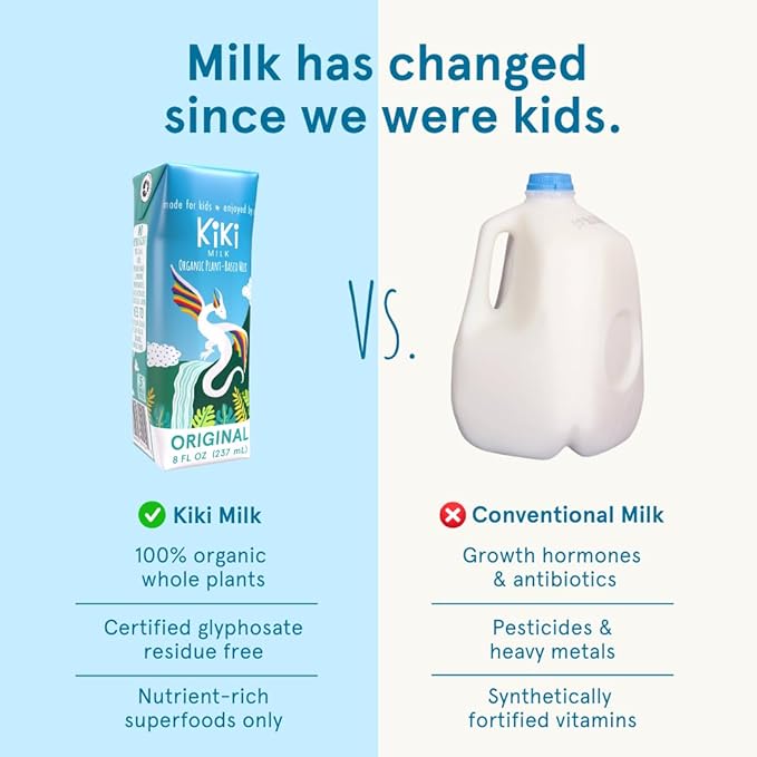 Original Kiki Milk, Organic, Plant Based, Gum Free, GMO Free, Dairy Free, Soy Free, Gluten Free, Glyphosate Free (8 oz • Pack of 12)