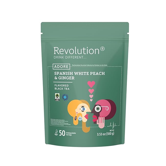 REVOLUTION TEA® Sweet Ginger Peach Black Tea [THE ORIGINAL] – Spanish White Peach & Ginger – Premium Full Leaf Tea – Biodegradable Infuser Tea Bags – Flavored Black Tea – 50 Bags