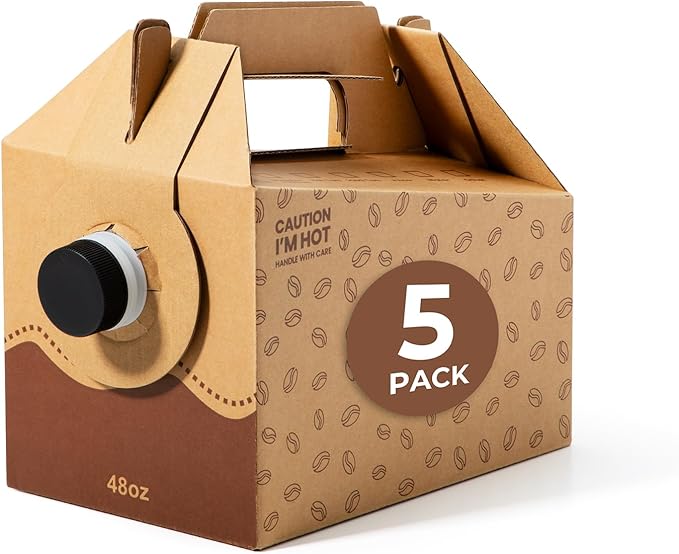 Fit Meal Prep 5 Pack 48 oz Disposable Coffee Dispensers with Handle, Insulated to Go Storage Containers, Portable Coffee Box Cold Hot Drink Dispenser Bulk for Party, Catering, Office, Take Out