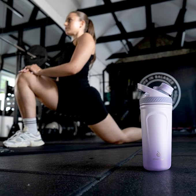 Ideus Protein Shaker Bottle 24oz(710ml) Insulated Stainless Steel Shaker Bottle with Silent Tritan Ball Portable Pre Workout Shaker Cups for Protein Shakes, Smoothies, Cocktails, Blue