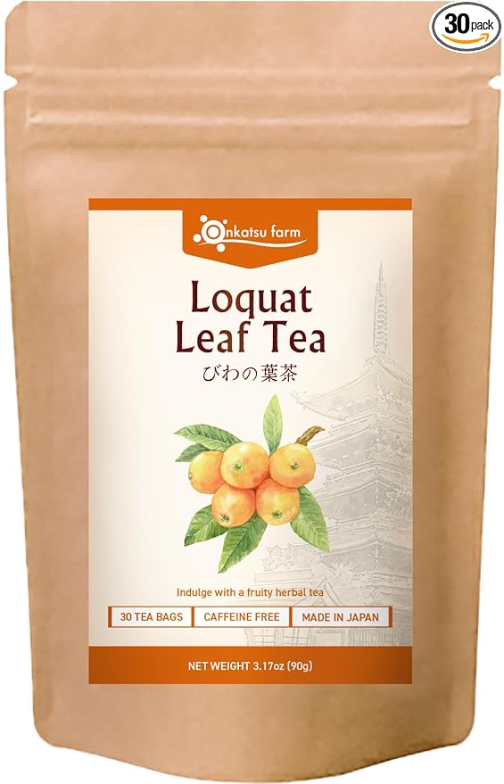 Onkatsu Farm Loquat Leaf Premium Japanese Tea Bags (Nispero Tea), Sweet Herbaceous Flavor, Hot or Iced, Caffeine Free, 30 Total Tea Bags