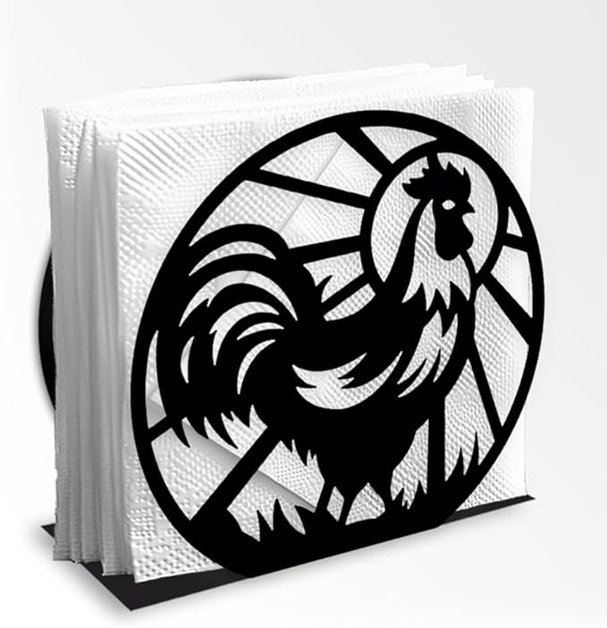 Chicken Decorative Black Metal Napkin Holder for Table, 4.9" x 4.6" x 2" Rooster Farm Animal Standing Napkin Holder for Home Kitchen Restaurant Picnic Party Coffee Bar Dining Room