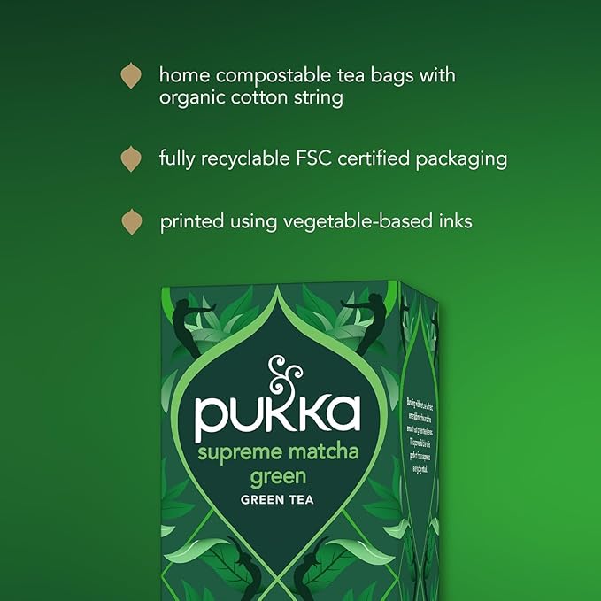 Pukka Supreme Matcha Green Organic Herbal Tea, Energizing Infusion With Matcha Powder, Ideal For Daily Vitality, Caffeine Free, 80 Total Tea Bags (20ct - Pack of 4)