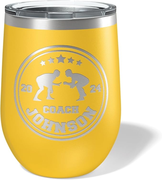Wrestling Coach gifts, Tumbler, Coach tumbler, Wrestling gifts, Coach Beer glass, Coach gift, Wrestling Coach, Coach gifts, Wrestling Coach (Wrestling Circle, Yellow, 12oz Wine Tumbler)
