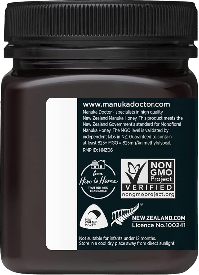 Manuka Doctor - MGO 825+ Manuka Honey Monofloral, 100% Pure New Zealand Honey. Certified. Guaranteed. Raw. Non-GMO (8.75 oz)
