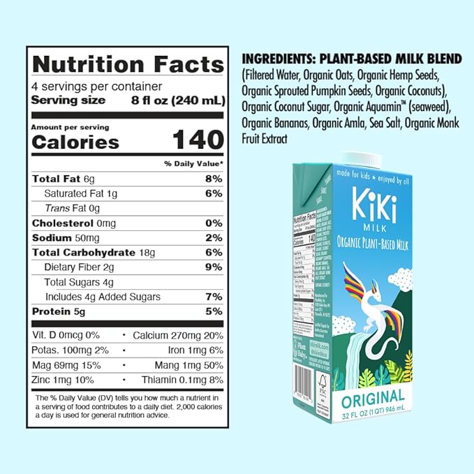 Kiki Milk Plant Based Milk - The Sample Kit (32 Fl Oz of Each) - Chocolate Milk + Unsweetened + Organic Original - Calcium & Magnesium Source - Gluten, Gum, GMO, Dairy, Soy & Glyphosate Free - Shelf Stable