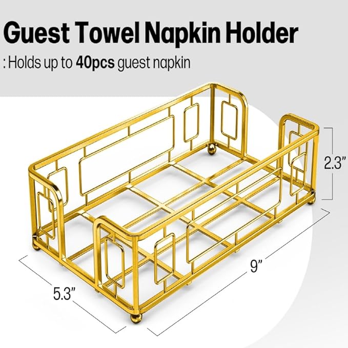Guest Towel Holder Tray for Bathroom – Gold Napkin Holder for Disposable Paper Hand Towels, Vanity Countertop Hand Towel Organizer, Modern Bathroom Accessory for Guest Napkins