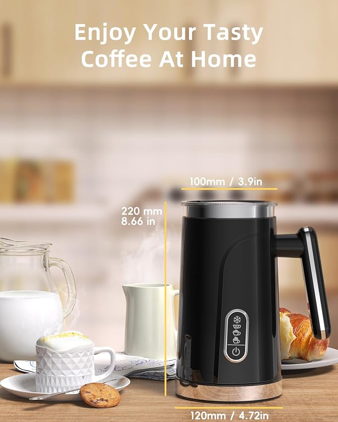 BioloMix Electric Milk Frother 4 in 1 Automatic Hot and Cold Milk Frother Warmer for Milk Latte Foam Maker Milk Hot Chocolates (Black)