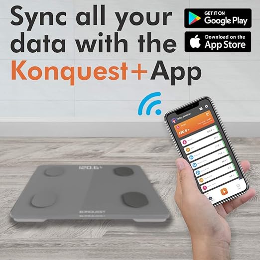 KONQUEST Smart Scale for Body Weight, Digital Bathroom Scale BMI Weighing Bluetooth Body Fat Scale, Body Composition Monitor Health Analyzer with Smartphone App, 400 lbs - Cool Gray