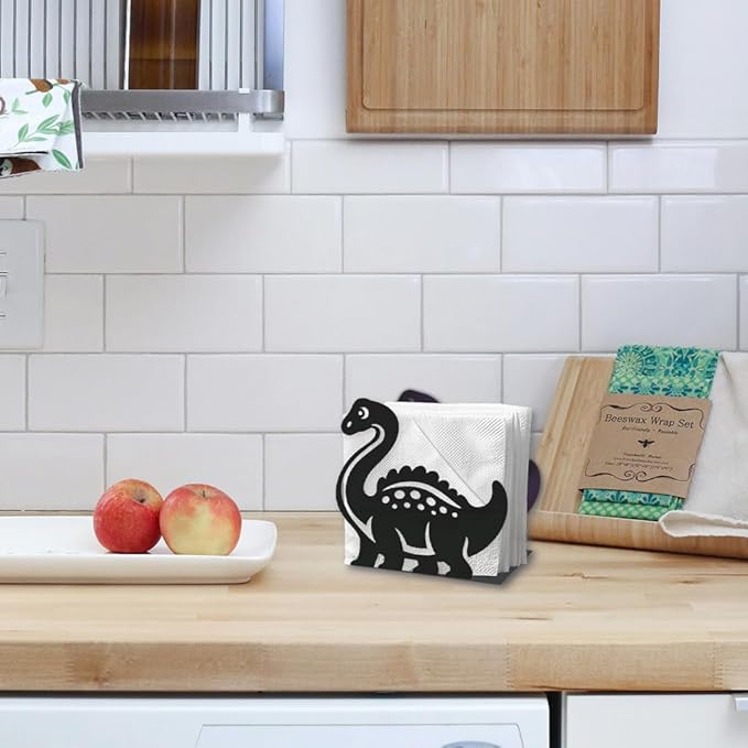 Cartoon Dinosaur Decorative Black Metal Napkin Holder for Table, 4.9" x 4.7" x 1.9" Dinosaur Standing Napkin Holder for Home Kitchen Restaurant Picnic Party Coffee Bar Dining Room