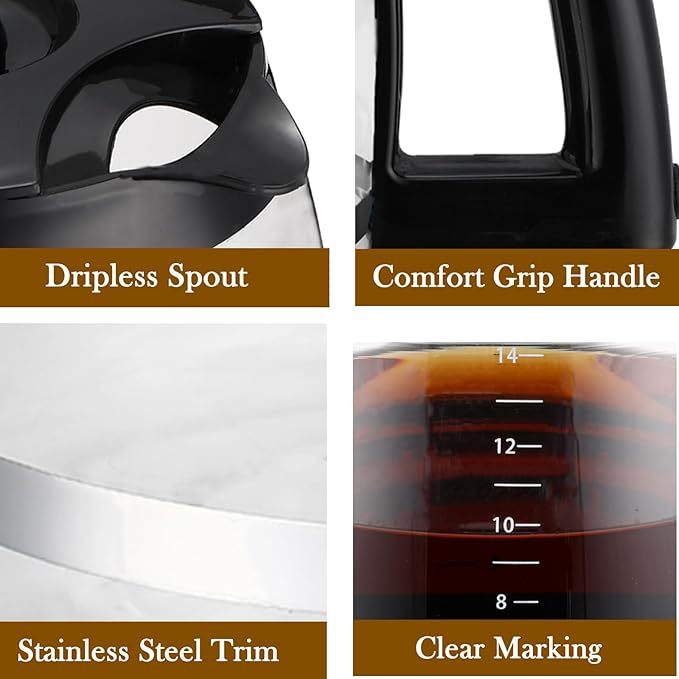 14-Cup Glass Carafe Replacement Compatible with Cuisinart Coffee Maker Models DCC-2200RC, DCC-2200, DCC-2600, DCC-2800, DCC-3200, DCC-3200P1, DCC-3200FR, DCC-T20, DCC-1800FR, CBC-7400, CBC-7000PC