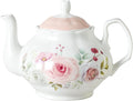 27oz Floral Porcelain Teapot, Classic Ceramic Teapot for Loose Leaf Tea & Tea Bags, Elegant Small Teapot with Rose Pattern, Dishwasher Safe