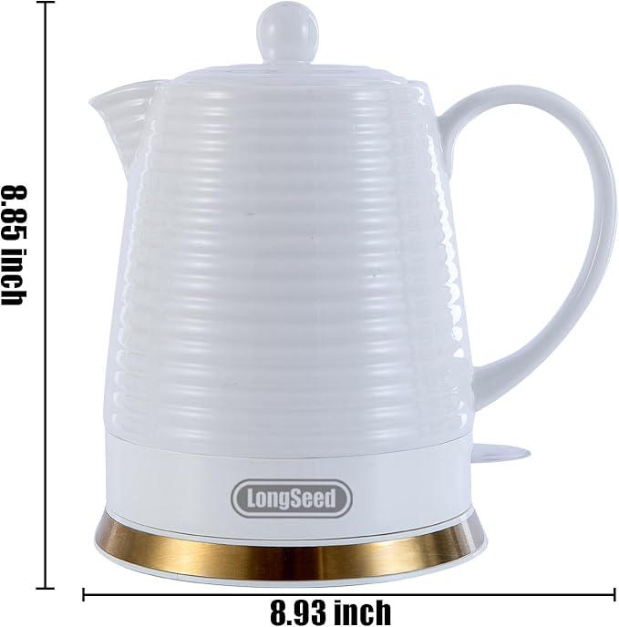 1.26 Quarts Ceramic Electric Kettle with Infuser & Cups Kit, Boil Water Teapot, Boil-Dry Protection Auto Shut-off, Detachable Swivel Base, 1000W Fast Boiling for Tea and Coffee