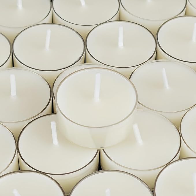 50PCS Pure Beeswax Tealight Candles, Natural Scent, Clear Cup, White