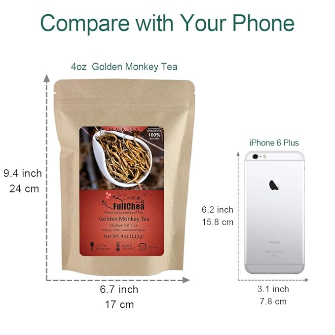 FullChea - Imperial Golden Monkey Black Tea - Yunnan Loose Leaf - Naturally Roasted Nuts Flavor - 4oz / 113g