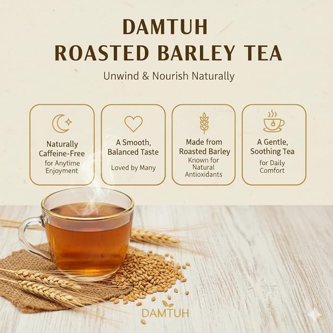 Damtuh Korean Barley Tea – Roasted Boricha Mugicha, Nutty Herbal Tea, Caffeine-Free, 50 Tea Bags (1.5g each)