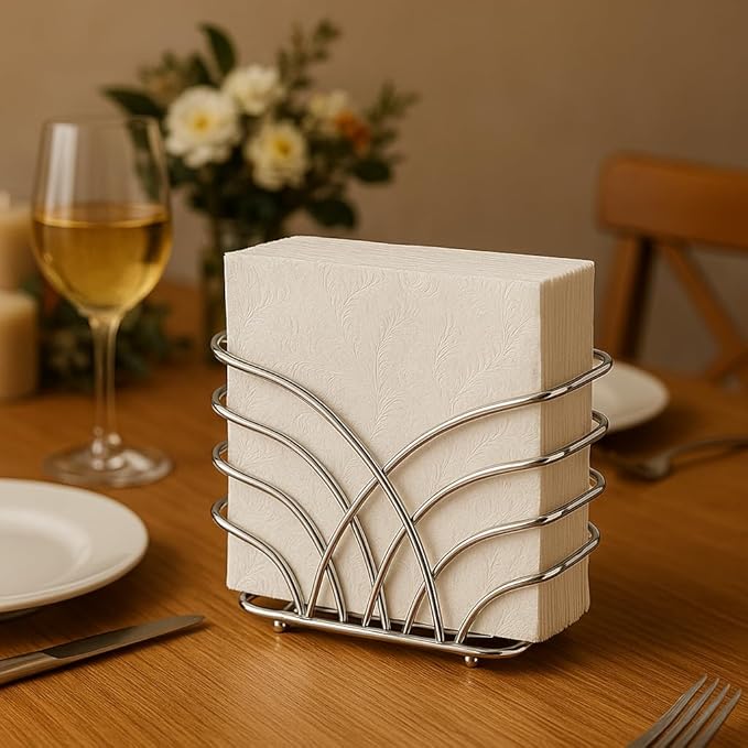 Napkin Holder for Table – Silver Iron Upright Napkin Dispenser for Paper Napkins, Napkin Dispenser for Kitchen Dining, Cocktail Picnic Bar Modern Kitchen and Dining Decor, Servilletero