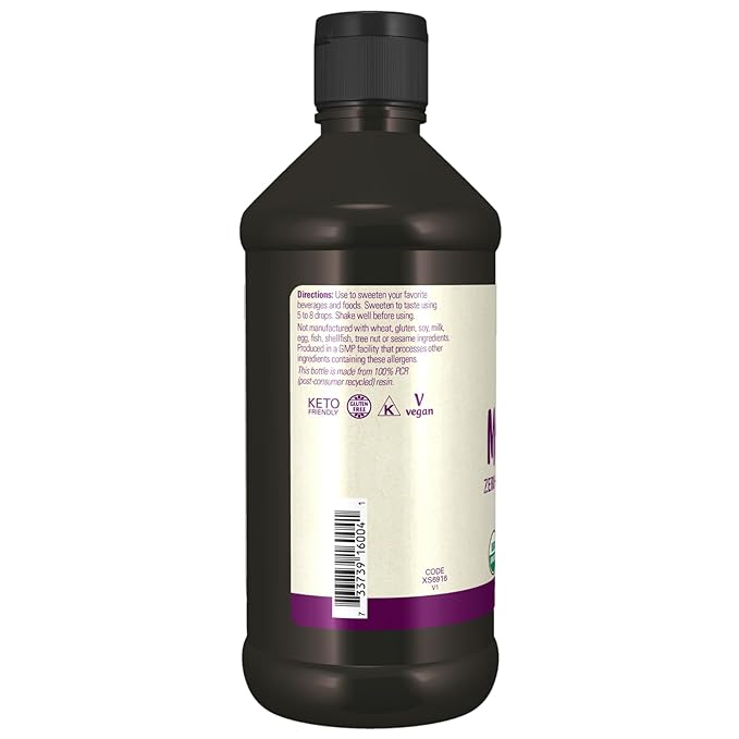 NOW Foods, Certified Organic Monk Fruit Liquid, Zero-Calorie Liquid Sweetener, Non-GMO, Low Glycemic Impact, 16-Ounce