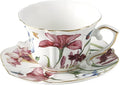 Floral Ceramic Cup Bone China Tea Cup and Saucer Set 6.8 Oz Gold Trim Vintage Style Porcelain Coffee Cup for Home Kitchen Office, Style 5