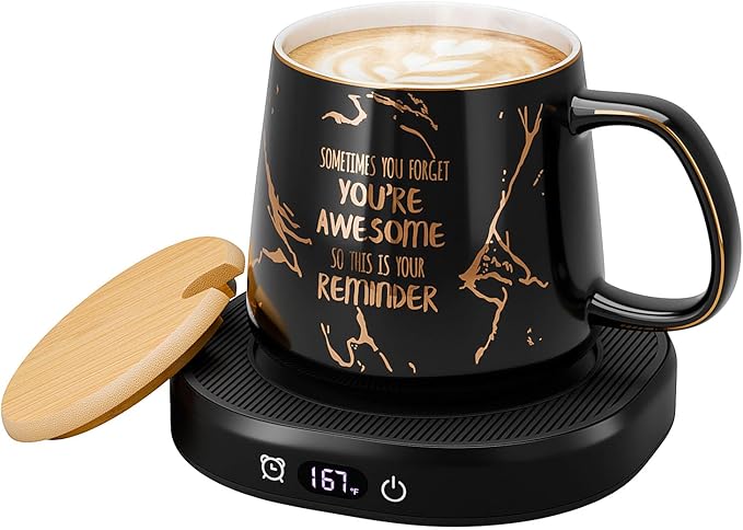Coffee Mug Warmer, You are Awesome Mug with Coffee Warmer Set, Electric Coffee Cup Warmer for Desk 8H Auto Shut Off, Tea Beverage Warmer with 4 Temperature Setting, Birthday Christmas Women Man Gifts