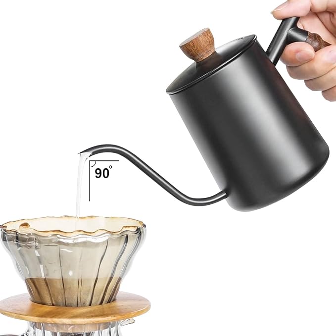SOTECH Pour Over Coffee Maker Set with Black Gooseneck Kettle, Wooden Pad Holder, Coffee Dripper Server, DIY Manual Portable Coffee Maker Set